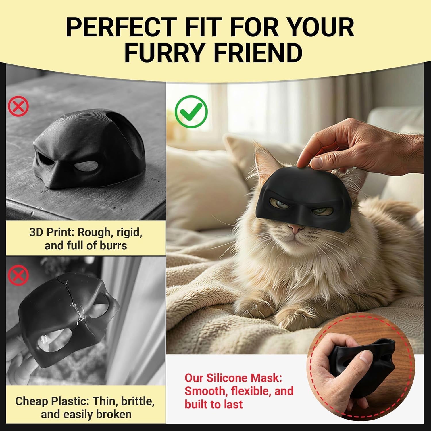 Yipintang Soft & Caring Silicone Cat Bat Mask, Skin-Friendly Halloween Costume for Cats, Lightweight & Flexible Pet Cosplay Accessories, Black Bat